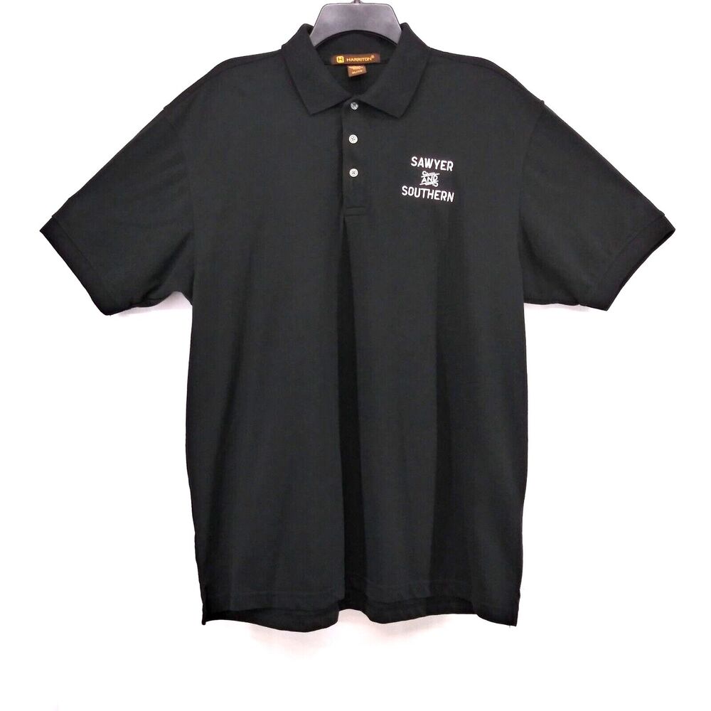 Harriton Polo Shirt Mens Size XL Black Embroidered Logo Sawyer and Southern